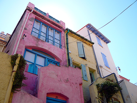 brightly coloured building facades