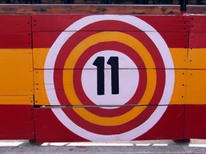 number eleven painted in in the middle of bright concentric circles